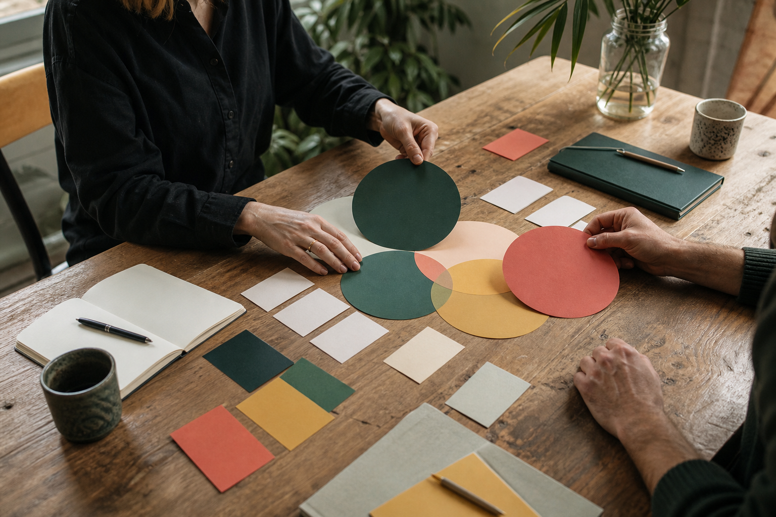 Redactieworkshop met overlappende publieksbehoeften op gekleurde papieren cirkels